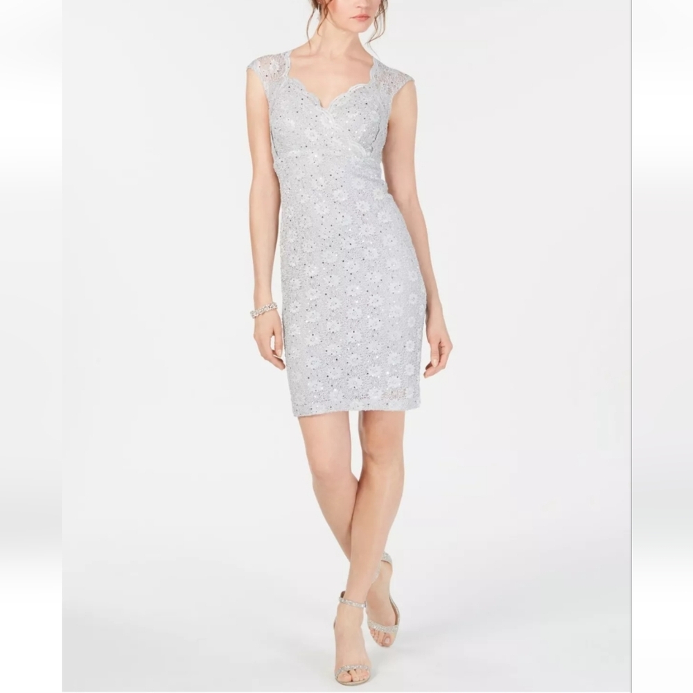 Connected Apparel Womens Above The Knee Holiday Party Dress, Platinum